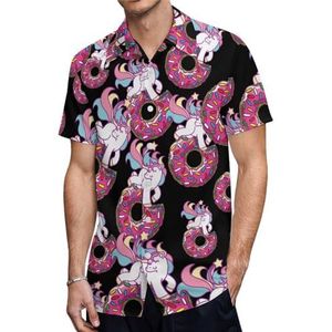Eenhoorn Donut Heren Korte Mouw Shirts Casual Button-down Tops T-shirts Hawaiiaanse Strand Tees S