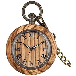 ZHAOXIANGXIANG Pocket Watch,Retro Zebra Hout Quartz Pocket Horloge Romeinse cijfers Dial Lichtgevende Naald Houten Horloge Klok Ketting Sieraden Geschenken Voor Mannen Vrouwen