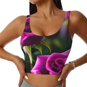 Paarse Rozen Print Comfortabele Vrouwen Sport Vest Yoga Workout Vest Voor Vrouwen Lichtgewicht Zomer, Zwart, S
