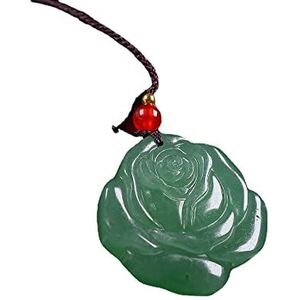Chinese smaragd hanger, smaragd ketting Jade Sieraden Rose Flower Shape Charm Hanger met handgevlochten touwketting