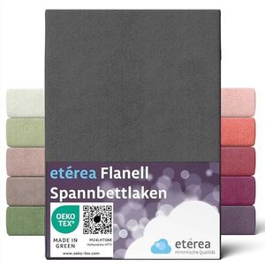 etérea Flanell Hoeslaken 200x200cm - 200x220 Oekotex Made in Green - 100% katoen, molton hoeslaken tot 25 cm hoog - laken 200x200-200x220 cm Antraciet