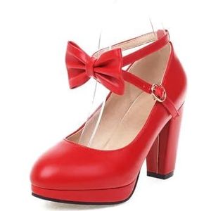 Lolita Schoenen Enkelbandje Vrouwen Platform Hoge Hakken Leuke Pumps Sweet Bow Dames Kantoor Footwear Cosplay Rood Wit Roze Zwart, rood, 42 EU