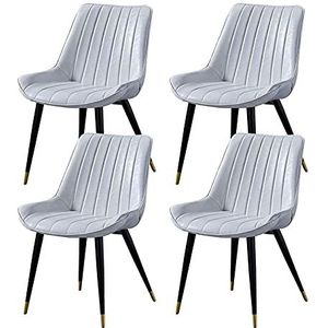 GEIRONV Lederen keuken stoelen set van 4, met rugleuning metalen benen dineren stoelen retro woonkamer slaapkamer balkon stoel 46 × 53 × 83cm Eetstoelen (Color : White)