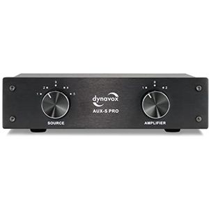 Dynavox AUX-S PRO, ingangsuitbreidingsschakelaar met 5 RCA-ingangen, aansluitingen voor twee stereo- en surround-versterkers, zwart