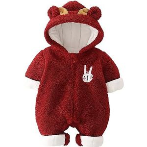 95sCloud Baby meisjes jongens overall winter warm babykleding kleding kleding set baby unisex lange mouwen gebreide rompers met capuchon baby peuters pasgeboren outfit sneeuwpak jumpsuit (rood, 12-18 M)