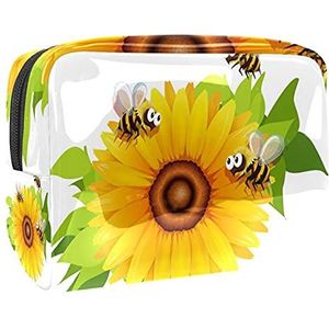 Waterdichte cosmetische tassen, kleine gele zonnebloem bloemenpatroon zwarte reizen cosmetische tassen, multifunctionele draagbare make-up tassen, reizen cosmetische tas organizer voor vrouwen, Multi