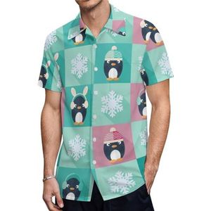 Pinguïns en sneeuwvlokken heren shirts met korte mouwen casual button-down tops T-shirts Hawaiiaanse strand T-shirts 4XL