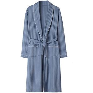 Badjas Gebreide Badjas For Heren Lichtgewicht Zomerkatoenmix Badjas, Lange Lichtgewicht Katoenen Kimono Hotelbadjas (Color : Blue, Size : XL)