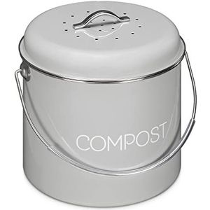 Navaris metalen compostbak 5L - Afvalbakje met 3x filter tegen vieze geuren - Prullenbak met deksel voor gft-afval - Compostemmer keuken - Grijs