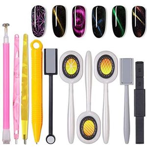 Nail Art Gereedschap magneetstift, 10 stuks nagelmagneetstick gereedschapset, nagelmagneetpen en sterke magneet stok punctierpennen voor doe-het-zelf 3D magnetische kattenoog uv-gel Poolse nagelkunst