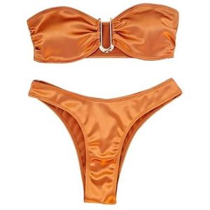 WOYUANSHA Bikini Badpak Dames Bikini Set Dames Badmode Schoudervrij Satijn Bikini Set Met Sneldrogend Gewatteerd Draadloos Badpak Voor Vrouwen
