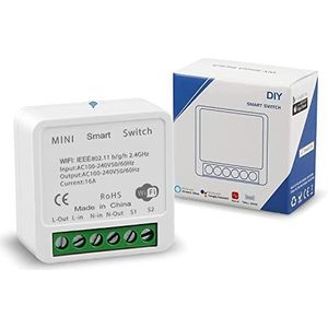 Mini WiFi Smart Switch, Light Timer Switch DIY Breaker-module, Smart Life/Tuya-app en draadloze spraakbediening op afstand, compatibel met Alexa Echo en Google Home (100-240V, 16A)