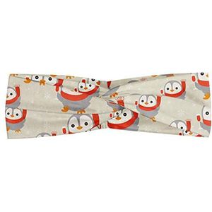 ABAKUHAUS pinguïn Hoofdband, Baby dier met Sjaal, Elastische en Zachte Bandana voor Dames, voor Sport en Dagelijks Gebruik, Grijs Geel Gebrande Sienna