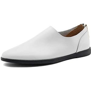 Formele Oxford-schoenen for heren, instapper, ronde neus, kunstleer, antislip rubberen zool, antislip blokhak, buiten (Color : White, Size : 39 EU)