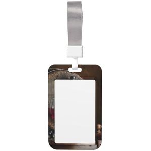 Rode wijnfles glazen kaart badgehouder, verstelbare intrekbare lanyards ID-badgehouder, voor identiteitskaart, kantoor, school