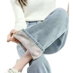 Fleece denim wide leg pants Baggy High Waist Women Ankle-Length Winter Thicken Plush Velvet Lined Wide Leg Jeans-Light Blue-Xl 55-60Kg