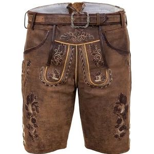 Edelnice Trachtenmode Beierse traditionele korte leren broek Thomas Lederhosen met riem, Bruin, 56