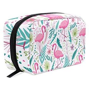 AJINGA Flamingo Kleurrijke Bladeren Kosmetische Zak Rits Toiletry Reistas Dames Vierkante Make-up Borstels Tas, Meerkleurig1, onesize