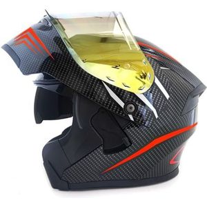 Opklapbare Motorhelmen ECEDOT-Goedgekeurde Integraalhelm Met Geïntegreerd Motormodulaire Helm Met Dubbel Vizier Crash Racing Helm Ventilatie Heren Dames 19,M:57-58CM
