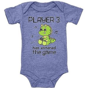 Blauer-Storch Babybody in verschillende kleuren, Player 3 has entered the Game spreuk, cadeau voor de geboorte, voor gamers, kinderen, voor kleine kinderen, korte mouwen, biologisch katoen, Heather
