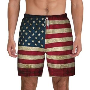 EdWal Amerikaanse vlag print dubbellaags strandshort,Heren zwembroek sneldrogende zwembroek Board Shorts, Wit, XXL