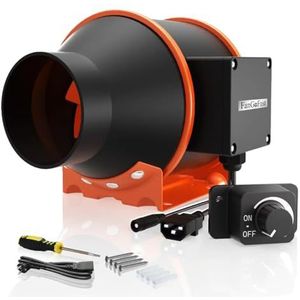 FanGoFast Buisventilator, 100 mm, regelbaar, 365 m³/u, rookafzuiging, EC motor, inline afvoerventilator, ideale buisventilator met IEC-stopcontact voor ventilatie en afvoerventilator, 230 V, met