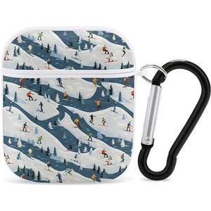 Skiërs En Snowboarders Leuke Case Voor AirPods 2&1 Schokbestendige Beschermende Hoofdtelefoon Gevallen Cover Met Sleutelhanger Voor Mannen Vrouwen