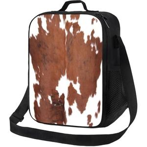 EgoMed Lunchtas, duurzame geïsoleerde lunchbox herbruikbare draagtas koeltas voor werk schooldier bruin koeienhuid print koe