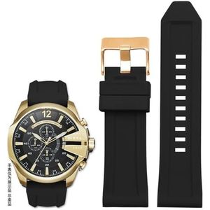 Siliconen rubberen armband horlogeband 24mm 26mm 28mm compatibel met diesel DZ4496 DZ4427 DZ4487 DZ4323 DZ4318 DZ4305 Heren horloges riem (Color : Black rose buckle, Size : 24mm)