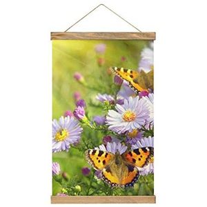 Viooltjes En Vlinder Opknoping Poster Canvas Wall Art Schilderen Met Houten Frames Artwort Voor Thuis Woonkamer Decoratie