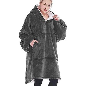 Oversized Sherpa hoodie, draagbare hoodie sweatshirt deken, super zachte, warme comfortabele deken hoodie, one size fits all - volwassenen kinderen mannen vrouwen, Grijs, one size