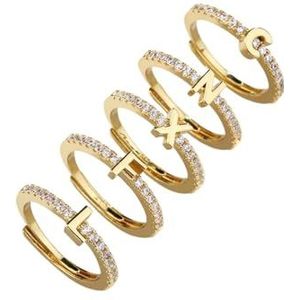 Mode Initial Ringen Dames Eenvoudige Open Ringen Damesfeest Sieraden Geschenken (Color : Gold_RESIZABLE_J)