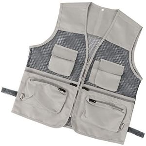 Militair vest, mesh-visvest Ademend multi-pocket ergonomisch slijtvast voor buitenactiviteiten(L, lichtgrijs)