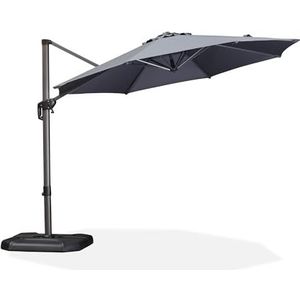 PURPLE LEAF Parasol 300 cm met zwengel, zweefparasol van aluminium, In hoogte verstelbare terrasparasol, 360° draaibaar, waterdicht, UV-bescherming, Grijs