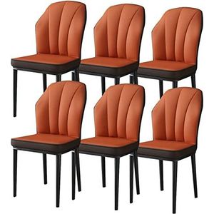 GEIRONV Eetkamerstoelen Set van 6, Keuken Lederen Kaptafel Make-up Stoel Slaapkamer Trouwzaal Balkon Fauteuil Smeedijzeren Benen Eetstoelen (Color : Orange Brown, Size : Black feet)