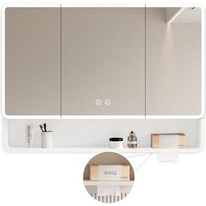 Spiegelkast for badkamer, badkamerspiegelkast, slimme badkamerspiegelkast, verhoogde badkamerspiegelkast, aan de muur gemonteerd, met schoonheidsopslagrek(Color:White,Size:W80*H88cm/W31.4*H34.6in)