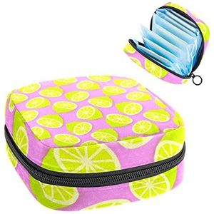 Periode Pouch, Draagbare Tampon Opbergtas voor Maandverband, Citroen, Meerkleurig, 4.7x6.6x6.6 in/12x17x17 cm