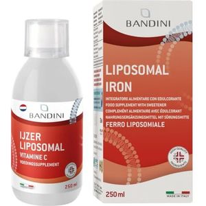Bandini® Vloeibaar Liposomaal IJzer met Vitamine C, Hoge dosering en absorptie, Hoge biologische beschikbaarheid, Veganistisch en GMO-vrij, IJzer Fles van 250 ml, Gaat vermoeidheid tegen