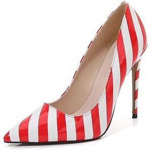 Trendy schoenen met hoge hakken in zebra-print design met spitse teenpartij, stijlvolle schoenen met hoge hakken met PU-slanke hakken in zwart, rood, geel en groen., rood, 43 EU