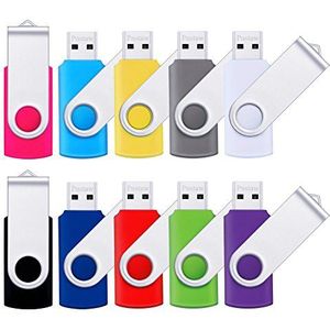 Pnstaw 4 GB USB 2.0-flashdrive, draaibare flashdrive met geheugenstick, pendrives voor gegevensopslag, het delen van bestanden (pak van 10, veelkleurig) (4 GB)