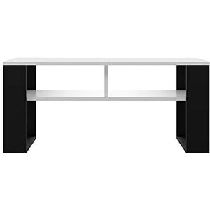 Oggi Mader 2P Bijzettafel, wit met zwart, modern design, 60 x 40 x 40 cm, woonkamermeubel, elegante houtlook, stijlvol meubelstuk