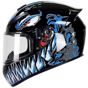 Full Face Motorhelm met Dubbele Achtervleugels DOT Gecertificeerd - Lichtgewicht en Duurzame Volwassen Motorfiets Straat Fietshelm (Gele lijnen, M)(Blue eagle,Small)