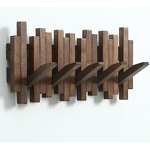 GOGREEBELL Natuurlijk houten wandmontage piano kapstok | kapstok wandmontage | omklapbare wandhaak rek 5 haken | entree kapstok, gemaakt van acaciahout (geverfd met houtolie) ) .Wall Art