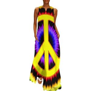 Tie Dye Peace Sign dames enkellengte jurk slim fit mouwloze maxi-jurk casual zonnejurk 4XL