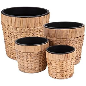 Decorasian Set van 4 ronde bloempotten, van zeegras, met kunststof inzetstuk om te planten, 16 cm + 20 cm + 26 cm + 34 cm