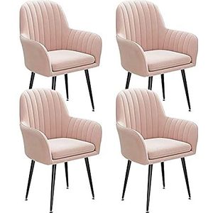 GEIRONV Flanel eetkamer stoelen set van 4, woonkamer slaapkamer balkon receptie stoelen appartement fauteuil 47 × 44 × 80cm Eetstoelen (Color : Pink, Size : Black feet)