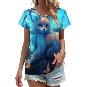 Blue Fox Dames V-hals T-shirts Leuke Grafische Korte Mouw Casual Tee Tops 5XL