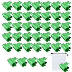 40 stuks groene broeikasclips, tuinhoepelclips, plantenclips, tuinschaduwbuisclips en 1 tas met trekkoord voor seizoensgebonden plantverlenging, vogelnet, tuinnet, schaduwstofaccessoires (11 mm)