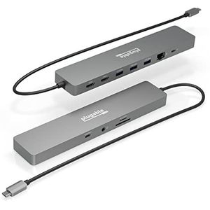 Plugable 11-in-1 USB-C Hub, 100 W USB-C Pass-through, laptop docking station, dubbele monitor, 4K 60Hz HDMI, compatibel met Thunderbolt, Windows en Chromebooks, Displays Mirrored op Mac