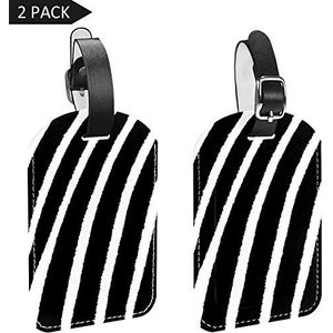 PU lederen bagagelabels naam ID-labels voor reistas bagage koffer met rug Privacy Cover 2 Pack,Zebra strepen wit